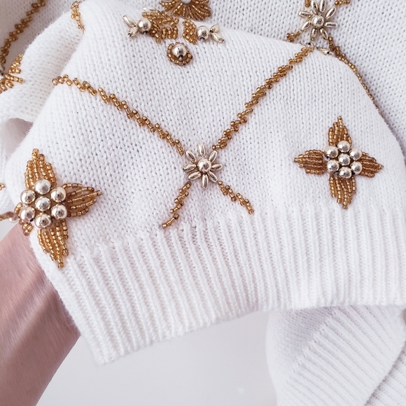 Vintage Victoria Harbour Gold Beaded Knit Sweater - Picture 11 of 15